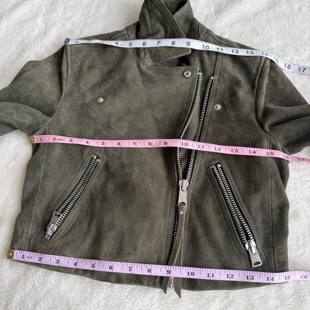 All Saints Suede Green Dalby Cropped Long Sleeve Jacket XS (2) - Picture 7 of 14
